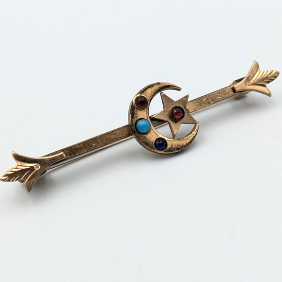 Antique Victorian gold filled crescent moon and star bar brooch pin - Picture 7 of 7